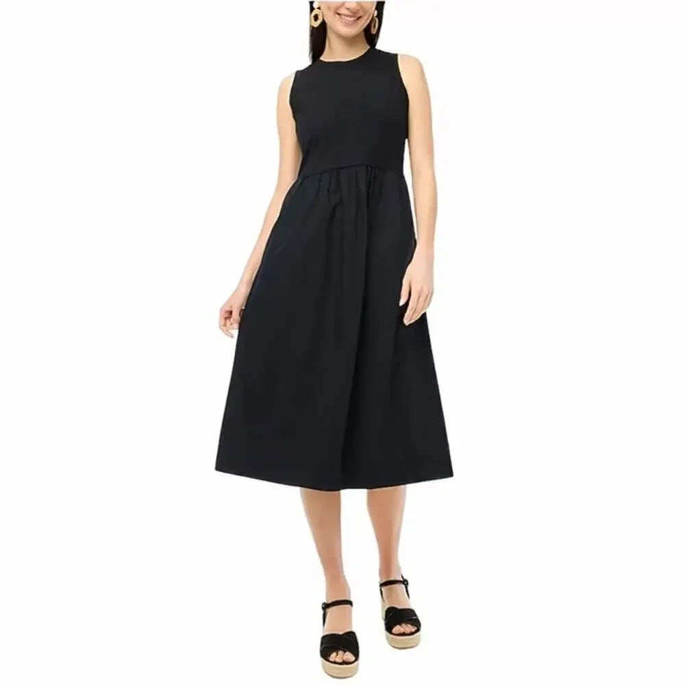 J. Crew Factory Dress High-Neck Mix-Knit Sleeveless A-Line Midi Black NWT M